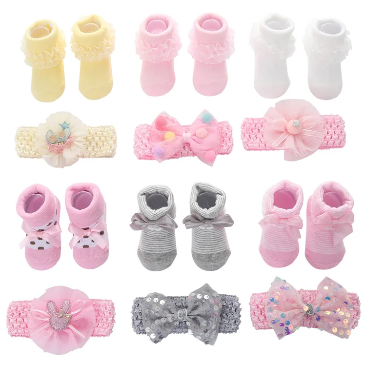 Милые носки для новорожденных девочек повязка на голову цветочный бант
