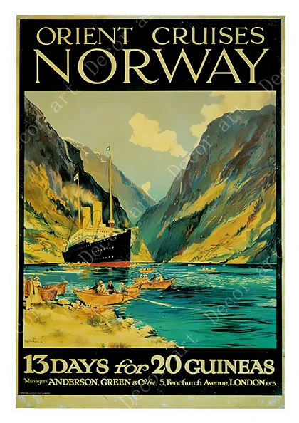 Цвет: желтый Norway Oslo Norge Fjords карта Винтаж Ретро Путешествия классический холст картины крафт плакаты наклейки на стену домашний декор семейный подарок - Цвет: Цвет: желтый