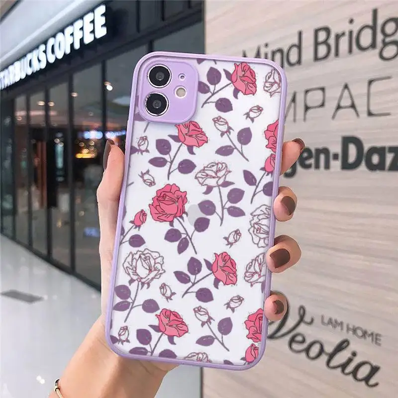 

Beautiful Flower Phone Cases matte transparent For iphone 7 8 11 12 plus mini x xs xr pro max cover