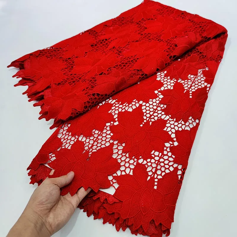 

Nigerian Guipure Lace Fabric High Quality Red Cord African 5Yards Swiss Voile Lace Embroidery French Lace Fabric For Sew Clothes