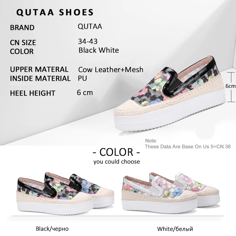 Женские туфли с вышивкой QUTAA черные из натуральной кожи на платформе круглым