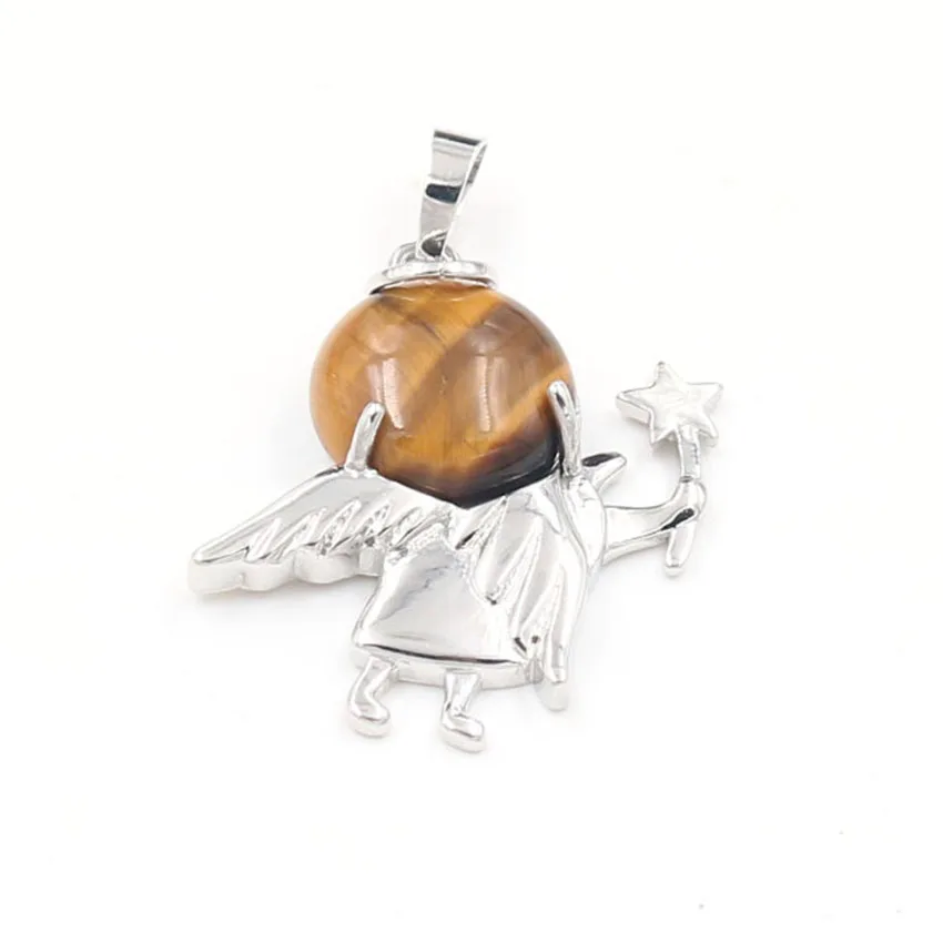 Tiger Eye Stone Silver Plated Angel Star Pendant Rock Crystal Classic Style Jewelry | Украшения и аксессуары