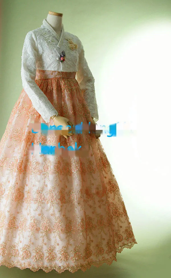 Женское современное платье ханбок на заказ корейское кружевное с высокой талией