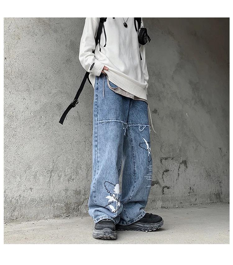 

20AW Butterfly Jeans Men's BF Harajuku Fashion Brand Street Casual Fashion graffiti loose blue jeans N1172