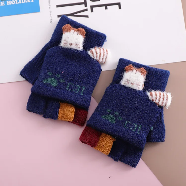 2020For 3-6 Winter baby half finger warm gloves boys and girls lovely glove kids knitting with high quality | Детская одежда и