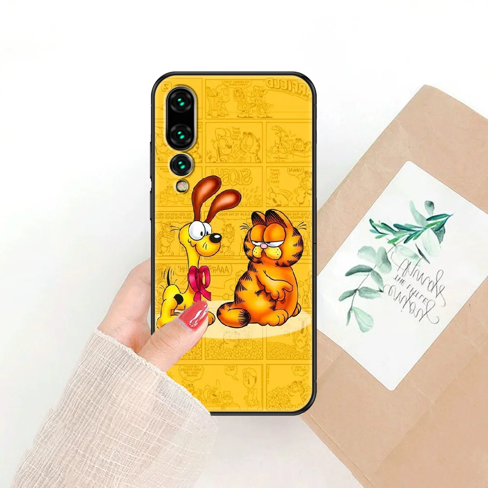 

Cartoon Garfield Cat Phone case For Huawei P Mate P10 P20 P30 P40 10 20 Smart Z Pro Lite 2019 black painting back fashion shell