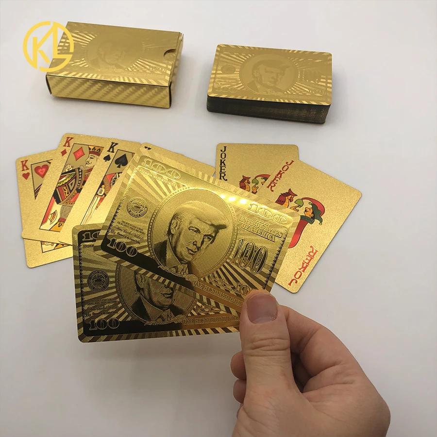 TrumpGold Kelin Горячая водонепроницаемый USD100 Доллар дизайн 24 К золото покер игральные карты для новых азартных игр удовольствие или свадебные подарки - Цвет: TrumpGold