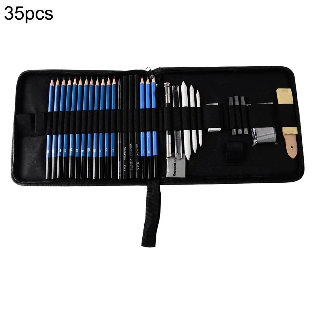 35pcs Pencils 40 шт. профессиональный набор карандашей для набросок рисунок сумка для переноски Художественный набор инструментов для рисования студенческий черный для рисования эскизов и письма - Цвет: 35pcs Pencils