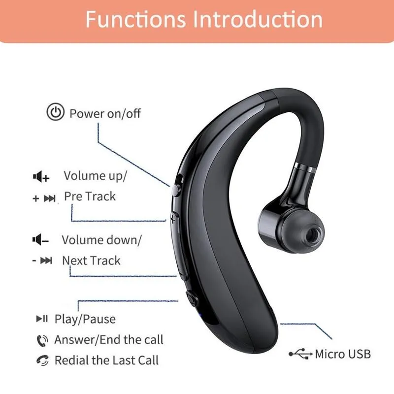

1Pcs Bluetooth Headphone With Mic For All Phones Handsfree Drive Sports Earloop Wireless Earphones Call headset G3J0