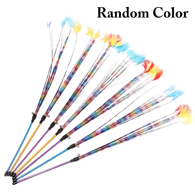 

Random Color 1PC Cat Teaser Wand Colorful Kitten Interactive Toys With Feather Pet Cat Playing Teasing Toys Stick Cats Supplies