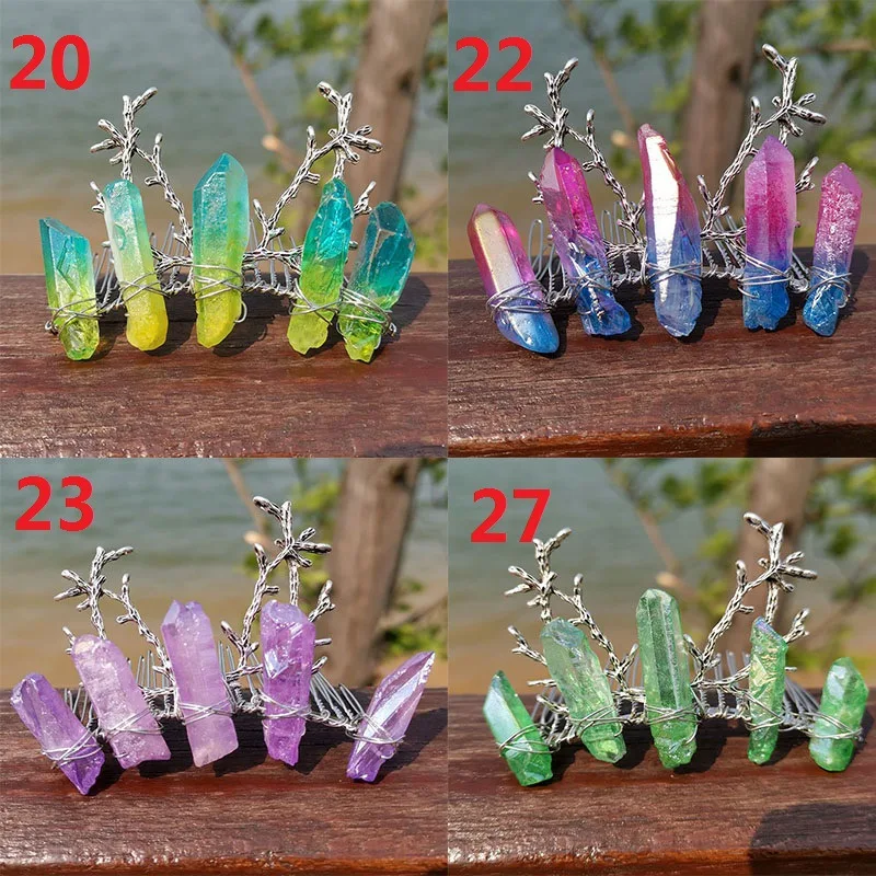 

Wedding Bridal Rainbow Raw Crystal Hair Comb Vintage Metal Branches Antlers Tiara Hairpin Clip Holiday Party Jewelry Hair