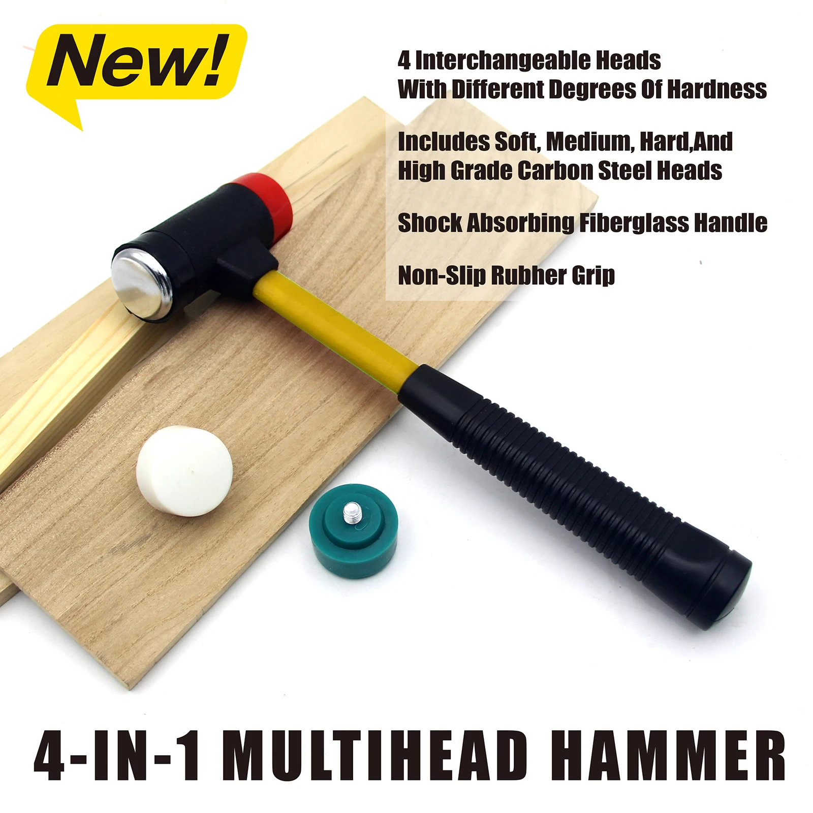 

4-in-1 Hammer Double Face Soft Tap Rubber Hammer Household Tool Multi-purpose Rubber Wood Tools Non-slip Installation Hammer