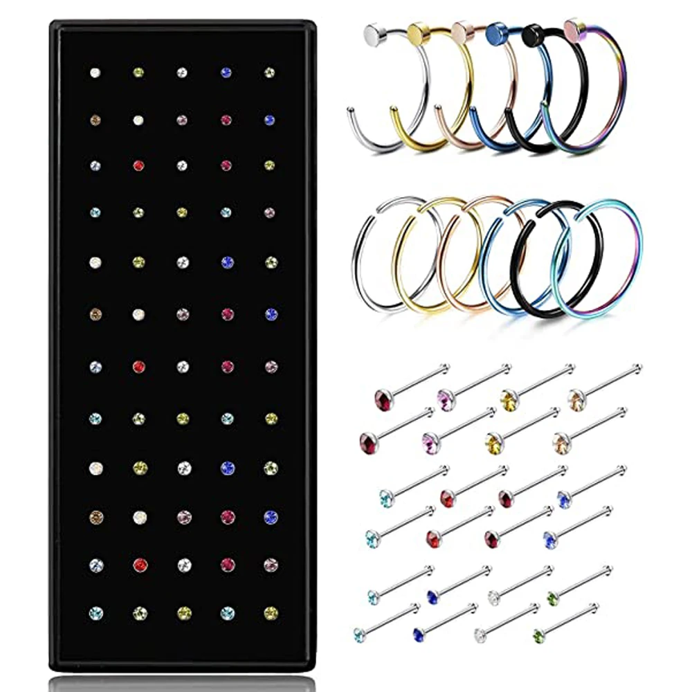 72 шт. Нержавеющая сталь кольцо для Носа носа серьги гвоздики CZ Пирсинг Для женщин