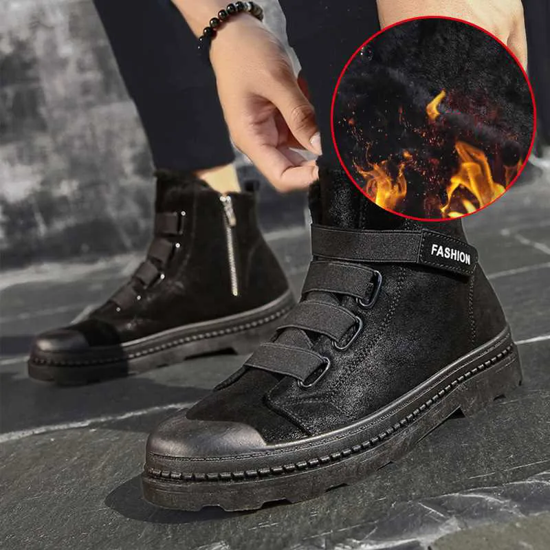 Мужские кроссовки теплые плюшевые зимние ботинки 2019 модный обруч и петля