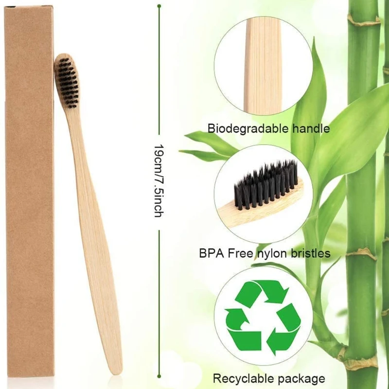 

X7JA 10pcs Bamboo Toothbrush Multicolor Natural Eco-Friendly Soft Bristle Children