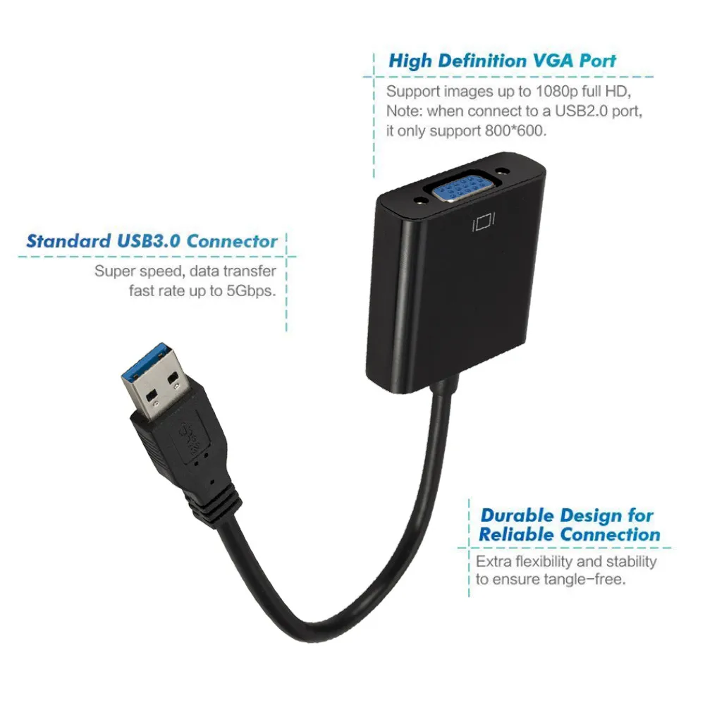 Kebidu VGA Adapter External USB 3.0 to Video Cable Multi Display Converter for Win 7/8/10 Desktop Laptop PC Monitor | Электроника