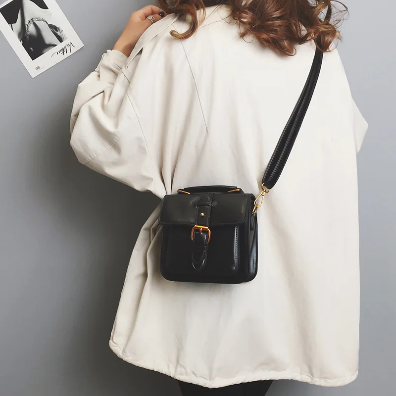 Винтажная квадратная сумка через плечо Сумка с гладкой поверхностью маленькие