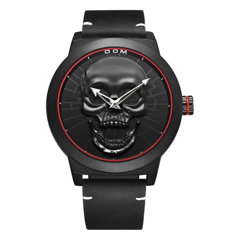 M-1231BL-1M4 Мужские часы DOM Cool Bone, роскошный бренд, M-1231, креативные часы, черные мужские часы, Череп, стиль, кварцевые мужские часы, relogio masculino - Цвет: M-1231BL-1M4