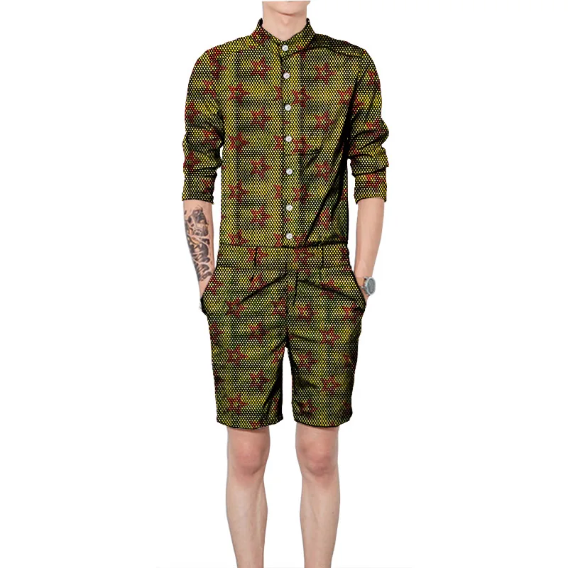 Африканская одежда мужские рубашки с шортами модный Дашики Мужской комплект