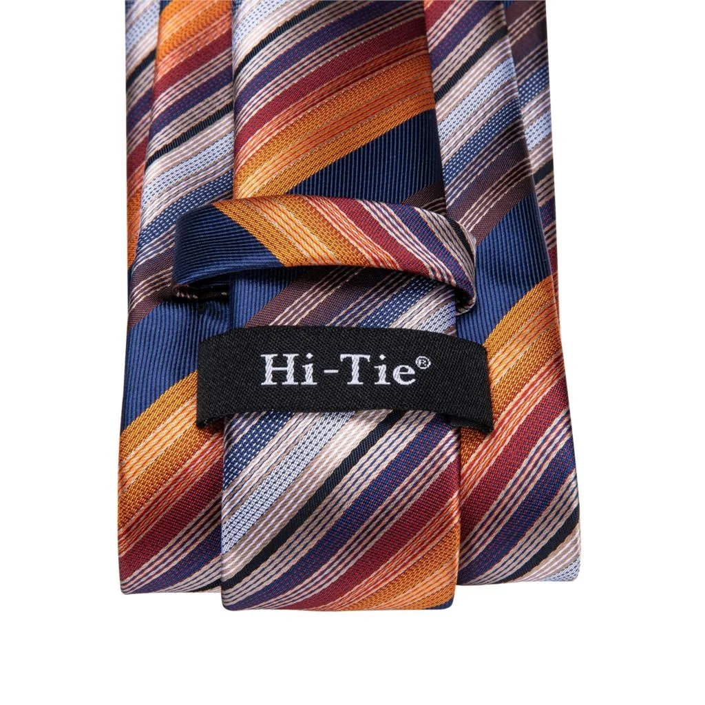 

Gold 100% Silk Hanky Cufflinks Set Striped Men's Set 8.5cm Wedding Ties For Men New Design Quality Necktie