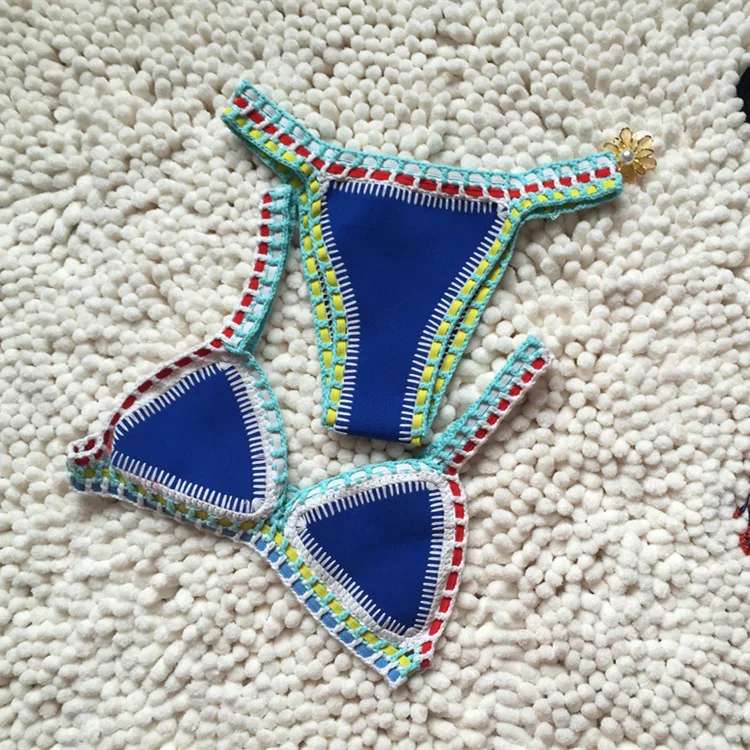 

Micro Bikini 2019 Women Handmade Crochet Knit Swimwear Halter Patchwork Bathing Suit Swimsuit Biquini Thong Bikini traje de bano