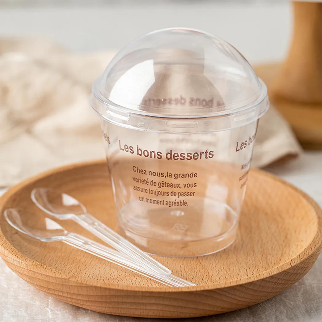 

25pcs Mini Round Dessert Cups With Lid & Spoons Clear Mousse Cups Tiramisu Baking Plastic Pudding Cup Party Wedding Decor