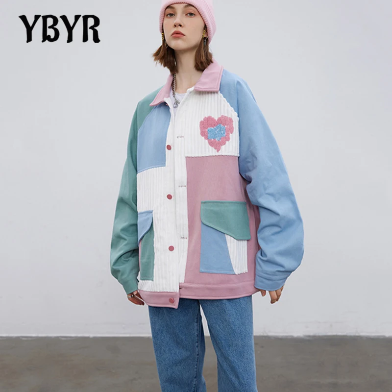 

YBYR 2021 Осенняя модная женская джинсовая куртка с длинным рукавом, цветная пэчворк, свободная верхняя одежда на пуговицах, дикая модная уличн...
