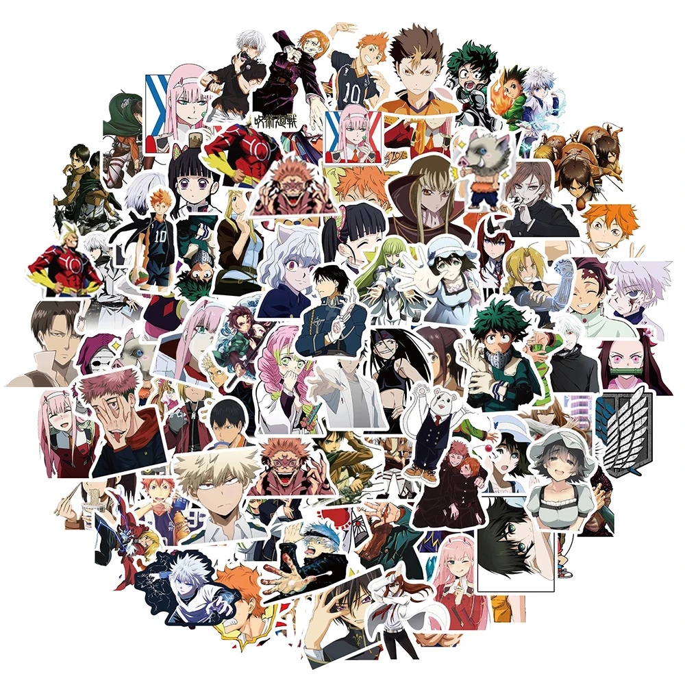 Pegatinas de Anime Jujutsu Kaisen Attack on Titan, maleta para port&aacute;til, tel&eacute;fono, pegatina de Graffiti, juguete para chico, 10/50/100 Uds.-1
