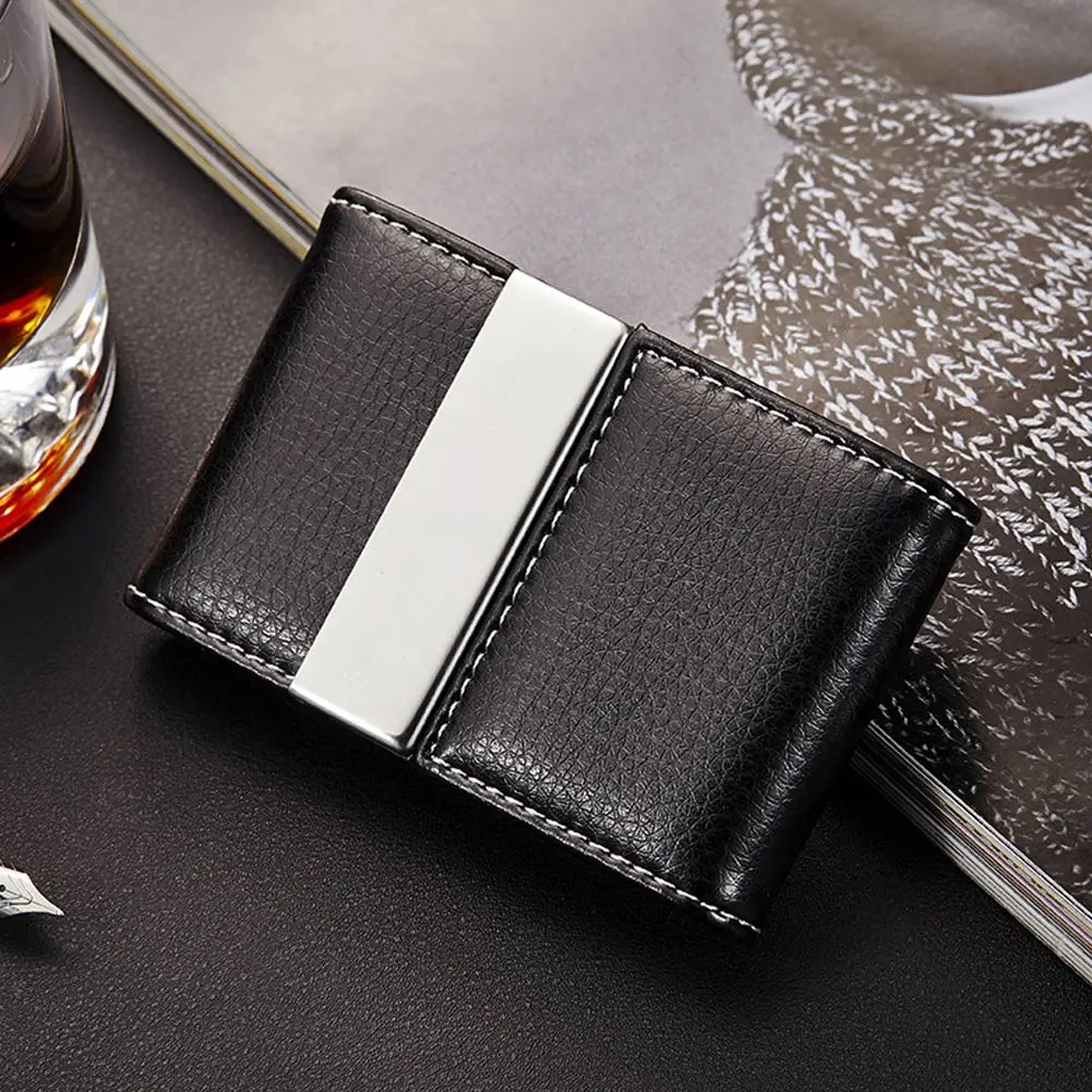 2019 New Men PU Leather Double Open Card Case Stainless Steel Business Holder Solid Color Travel Package Gifts | Багаж и сумки