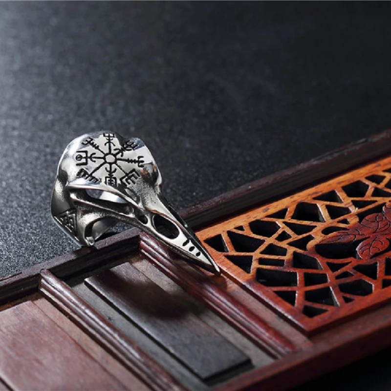 Ретро кольцо Odin череп ворона серебряный цвет нержавеющая сталь хип-хоп бойфренд