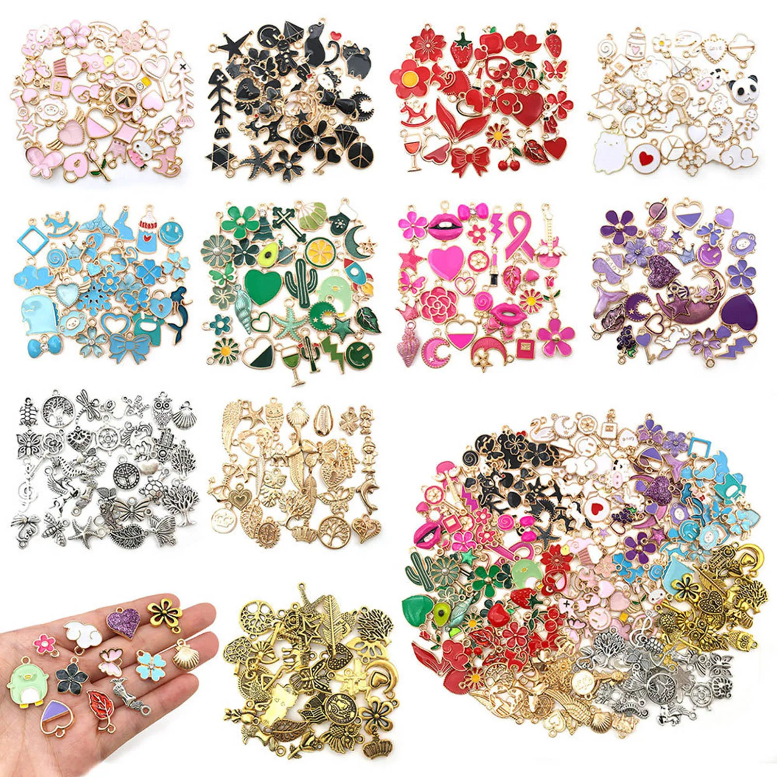 

1 Pack Multicolor Series Charms Pendant Set DIY Jewelry Making Pink Flower Animal Charms Bracelet DIY Craft Green Heart Anklet