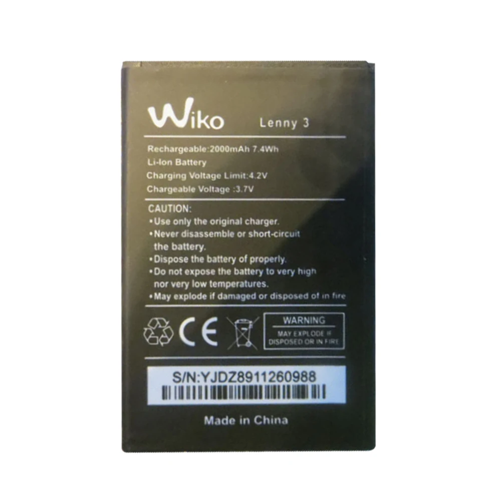 Новый аккумулятор для телефона Wiko Lenny 3 Lenny3 2000 мАч высококачественный сменные