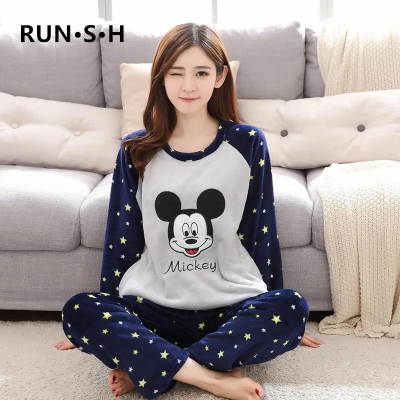 2019 женская пижама Микки пижамный комплект для девочек тонкая Милая одежда сна с