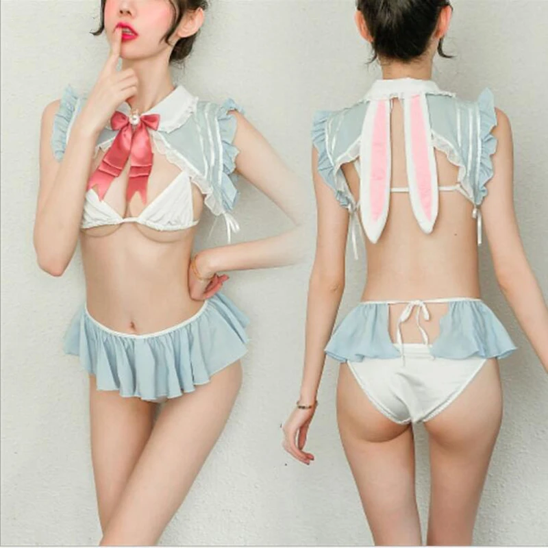 Женская милая Студенческая Униформа с кроликом эротическое белье