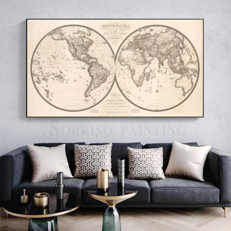 

Картина на холсте в стиле ретро, с изображением карты мира, настенные плакаты и принты для коридора, для гостиной, домашнего кабинета, Декор