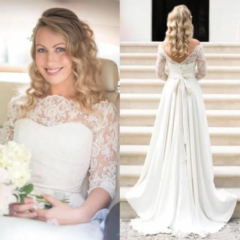 

Chiffon Boho Wedding Dresses 2021 Lace Appliques Long Sleeve Backless Princess Bride Dress Wedding Gowns Vestidos de Noivas