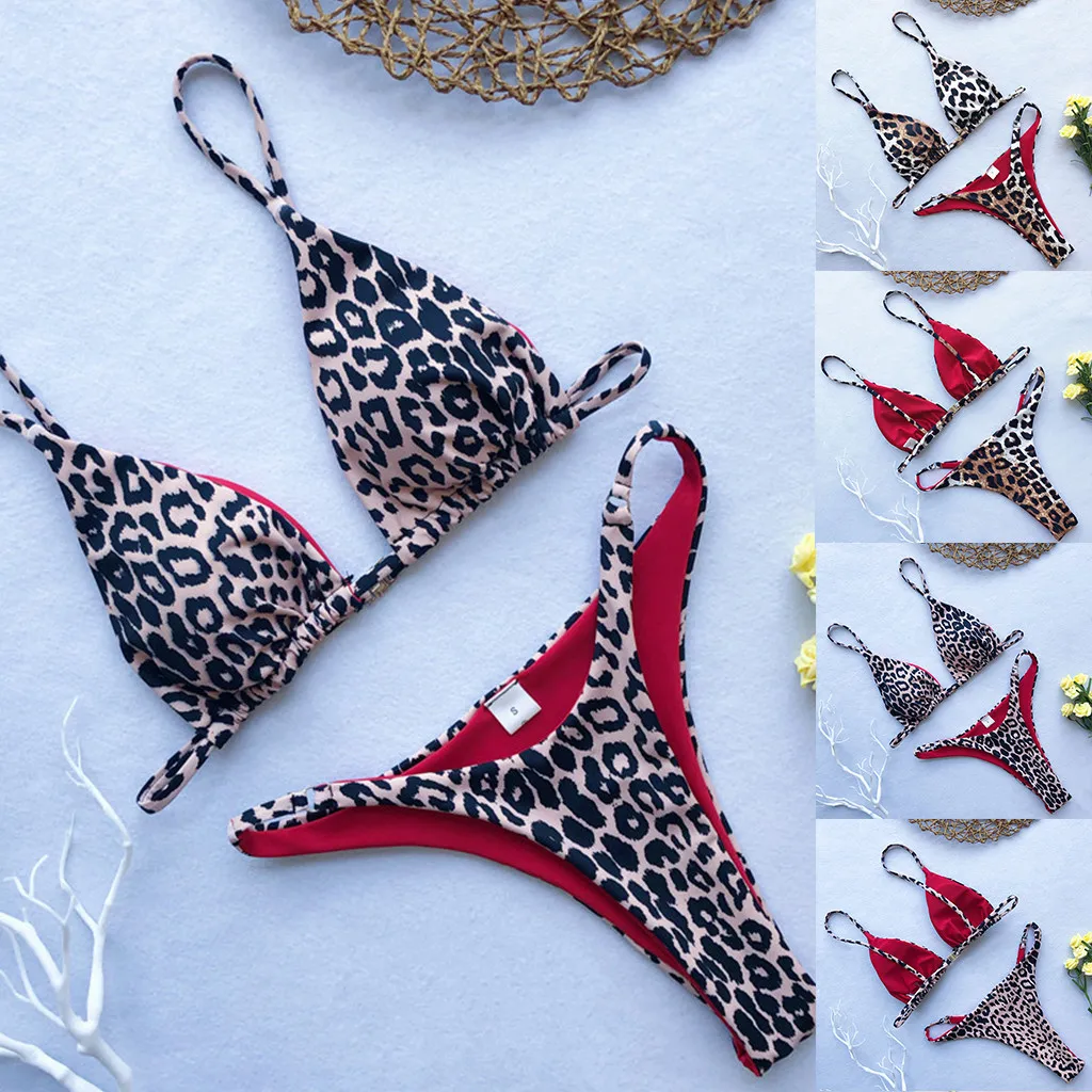 JAYCOSIN женский бюстгальтер из двух частей сексуальный купальник с леопардовым