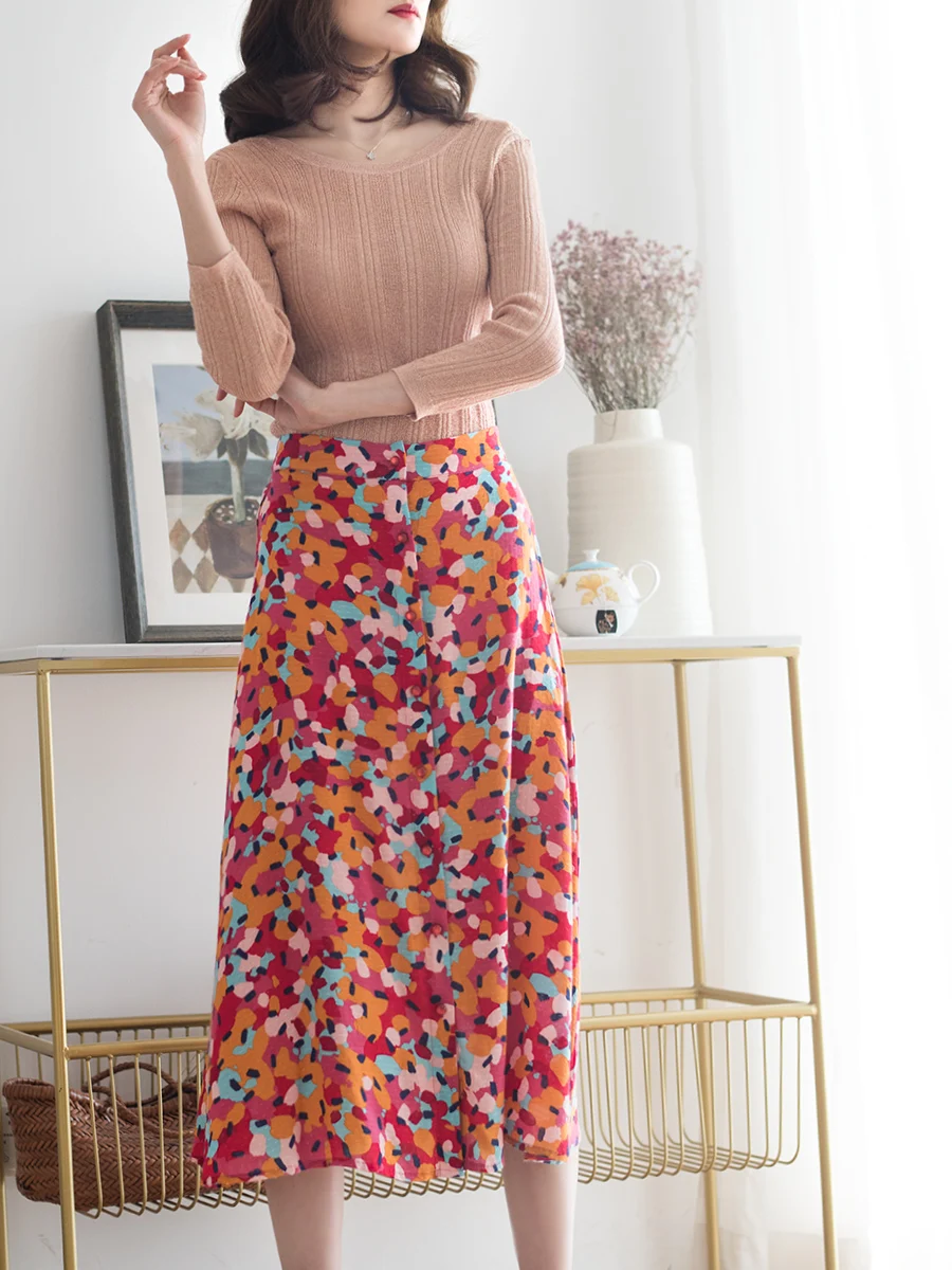 

Женская юбка миди с цветочным принтом, весна-лето 2020