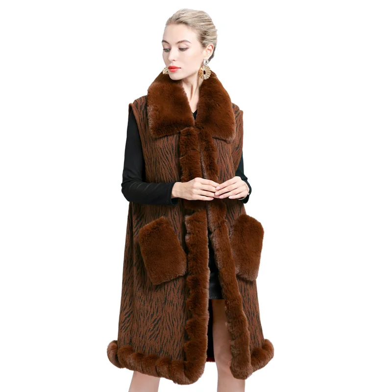 

Длинный жилет из искусственного меха, женская зимняя теплая верхняя одежда, пальто, Женский Пушистый Жилет с воротником