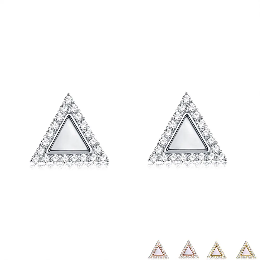 

ZEMIOR Geometry Triangle White Shell Stud Earrings For Women 925 Sterling Silver Jewelry Sparkling Crystal Zircon Earring