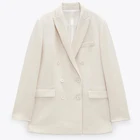 Женский пиджак на пуговицах ZAAHONEW, белый, Повседневный, с карманами, однотонный, весна-осень 2021