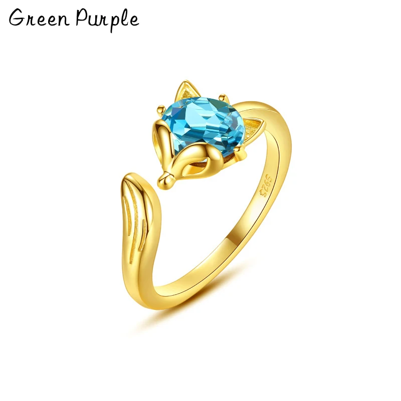 

Natural Blue Crystal Rings 925 Sterling Silver Little Fox Ring Jewelry for Women Minimalism Anelli Punk Aneis Boho Anillos Anel
