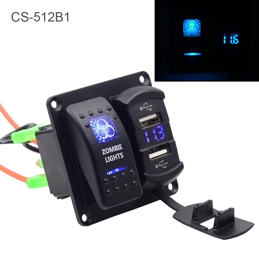 

DC 12 / 24 V CS-512B1 240 W Black Dual USB 5 PIN Zombie Lamp Switch Combination Panel Suitable for Car / Truck / Boat