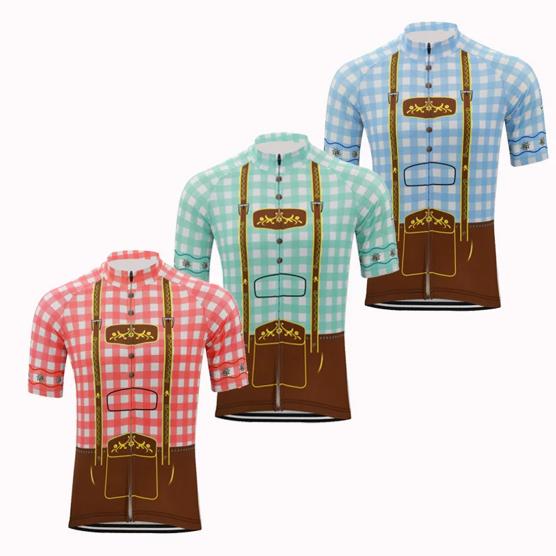 Клетчатая рубашка для мужчин Велоспорт Джерси команда короткий рукав летняя