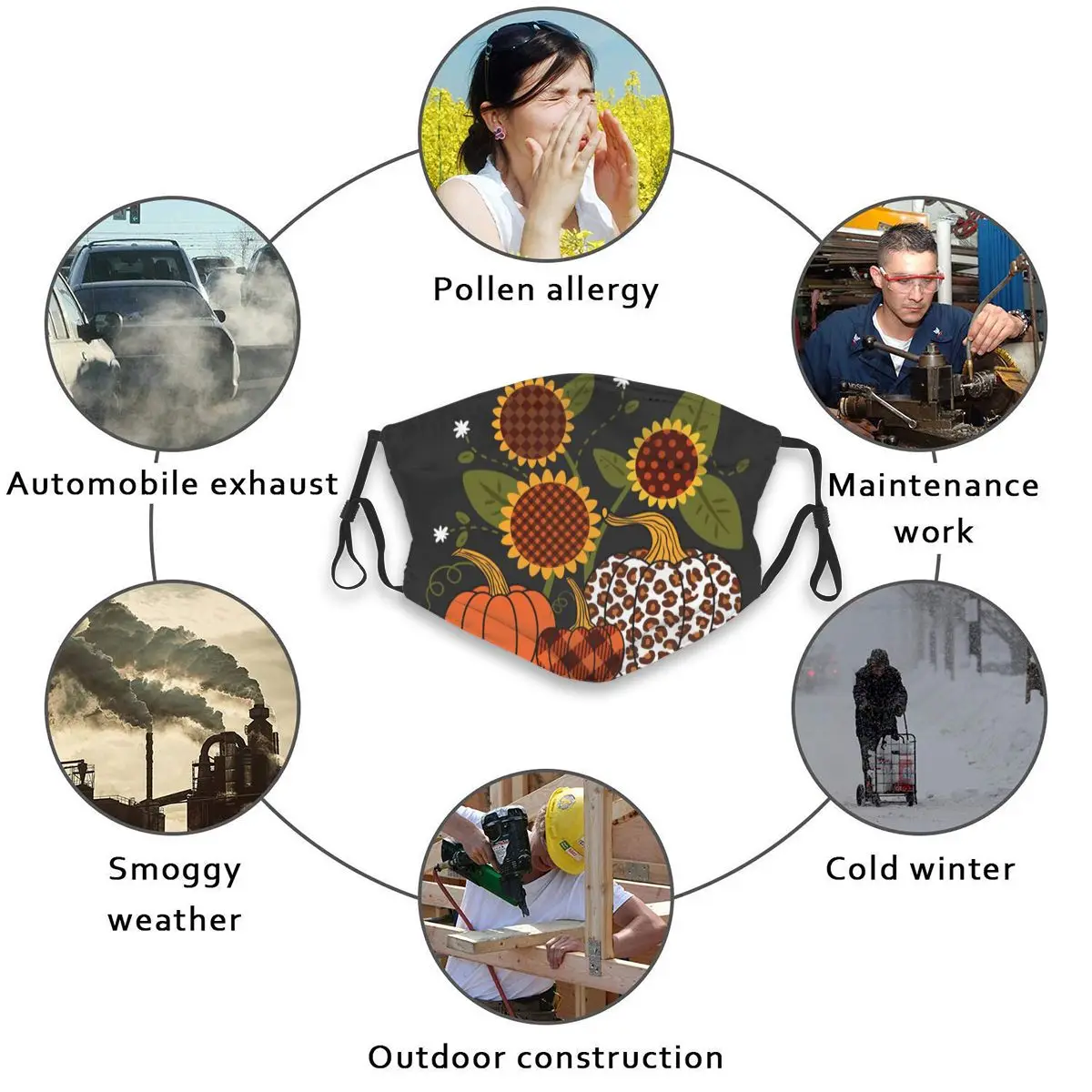 

Washable Face Breathing Mask Reusable Anti Dust Mouth Mask Farmhouse Leopard Plaid Pumpkins And Sunflowers Mask For Adults