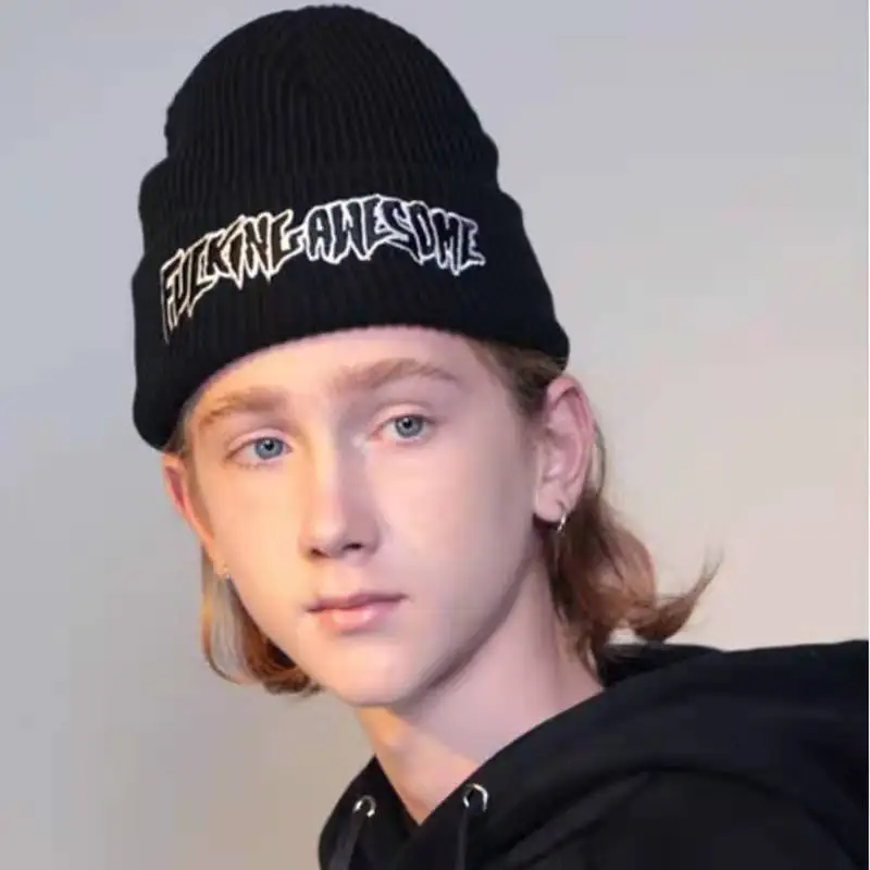 

FUCKING AWESOME Embroidery Winter Men Women Tide Hat Knitting Set Head Hat High Street Hip-Hop Adult Cap Casual Outdoor Kanye