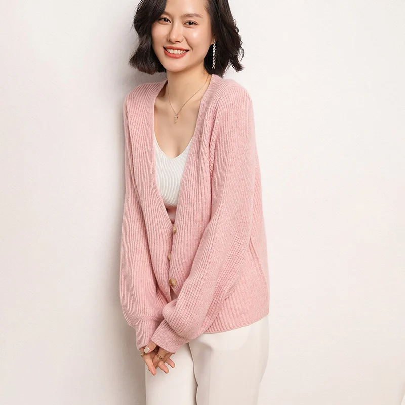 100% Cashmere V-neck Sexy Female Sweater Long Sleeves Sweater Women Autumn Winter Warm Thickening Sweater Knitting Cardigan
