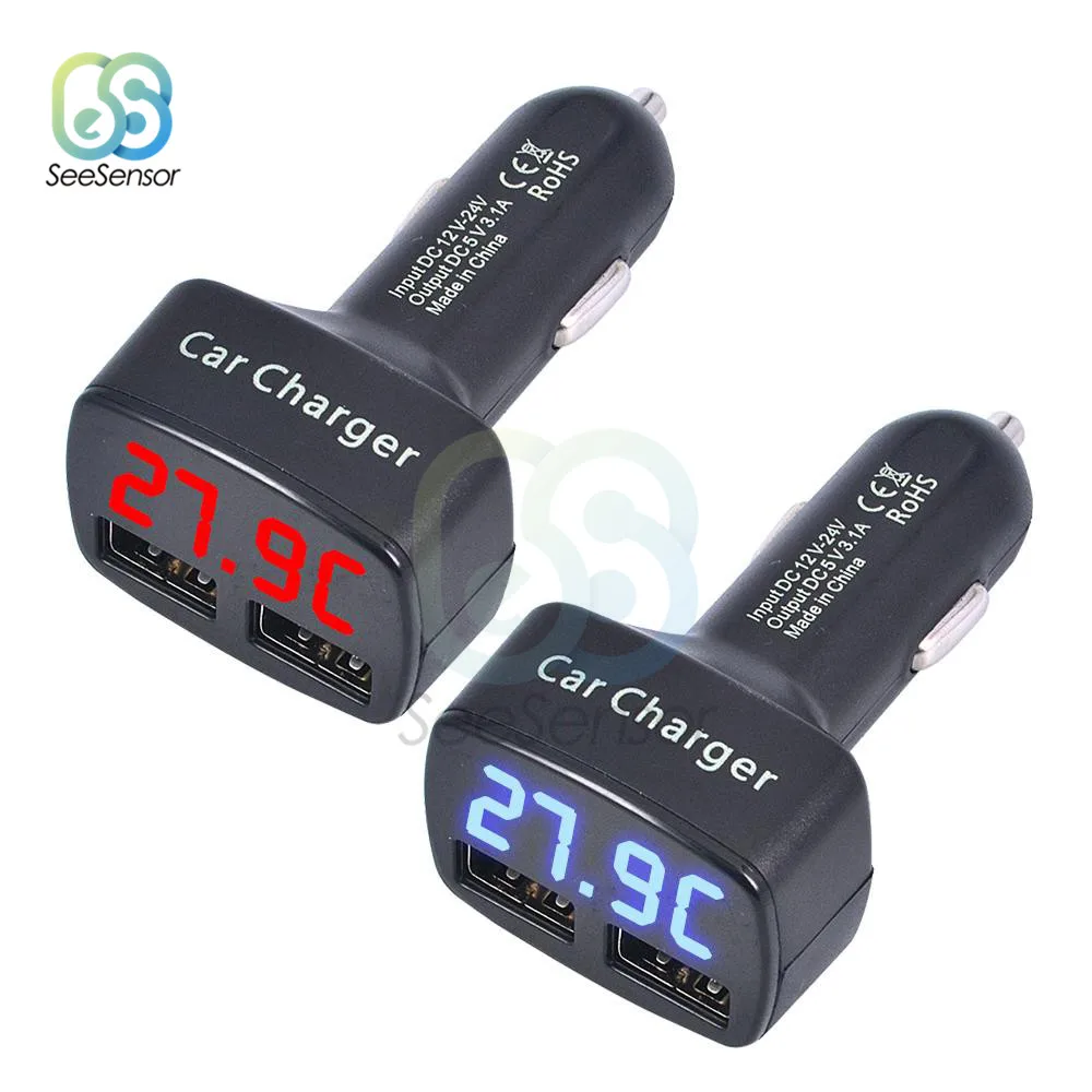 DC 5 В 3.1A 4 в 1 Dual USB Автомобильное зарядное устройство Напряжение Ток измеритель температуры цифровой светодиодный Вольтметр Амперметр термометр