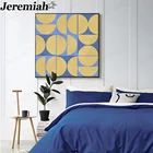 Постер на холсте, с абстрактным геометрическим рисунком, с изображением круга, золотого и синего цветов, Современное украшение для спальни, дома