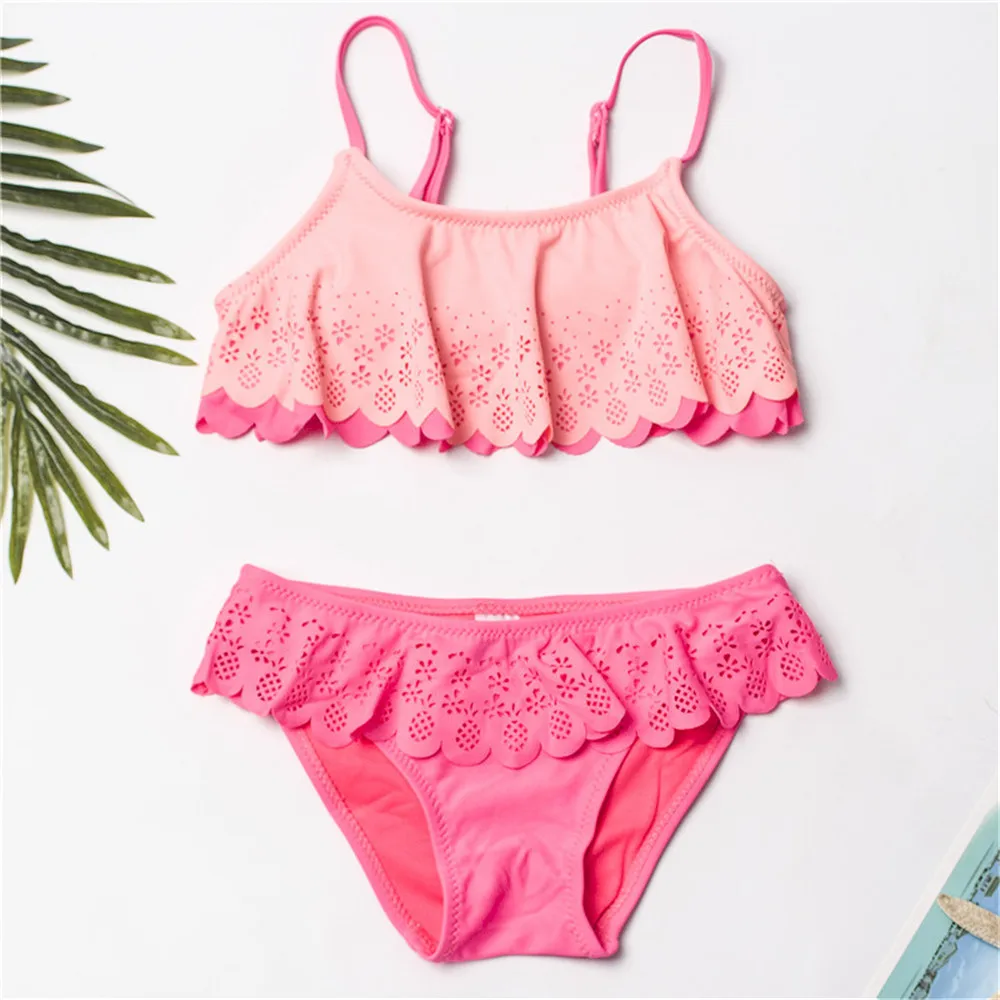 Однотонный комплект бикини для девочек новинка купальник с вырезами Детские 2020